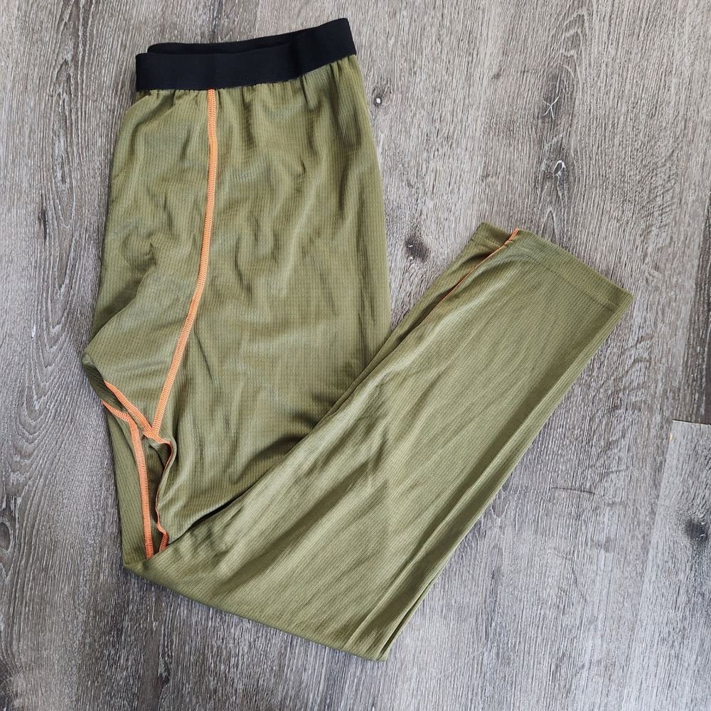 HeatLast Weatherproof Mens XL Thermal Base Layer Pants Olive Green Orange Stitch